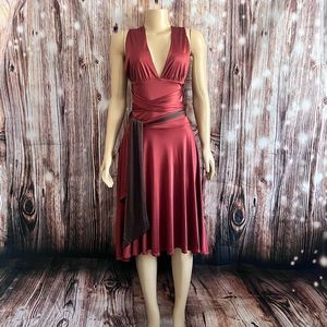Halter V Neck Convertible Sleeveless Silk Dress by Karanina Size XS